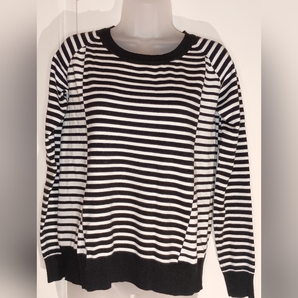 Preppy Clueles Black & White Striped SKIES ARE BLUE‎ Nautical pullover(#1,103)